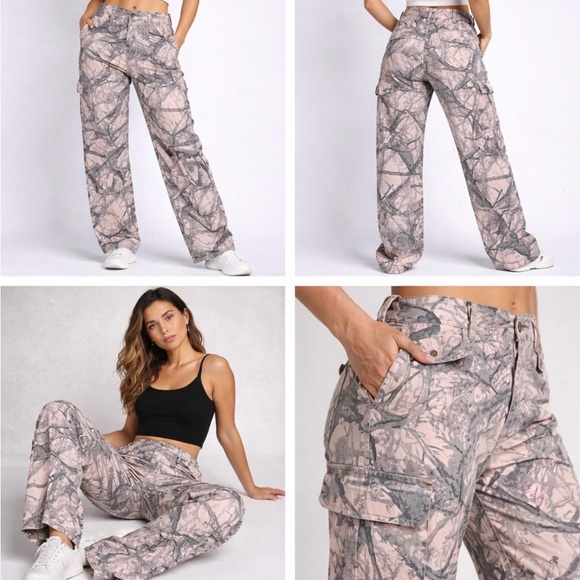 BAMBOO Pink and Gray Wide Leg Pants - Picture 1 of 9